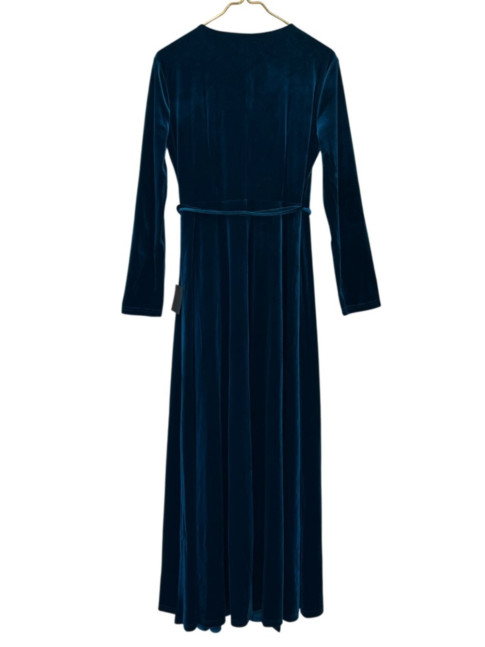 Lulus Jacinda Velvet Wrap Formal Maxi Dress Teal Long Sleeve Gown Size L NWT - Picture 4 of 12